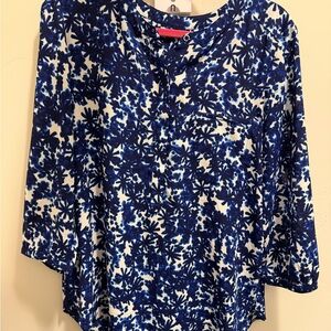 NYDJ Blue and White Floral Long Sleeve Tee